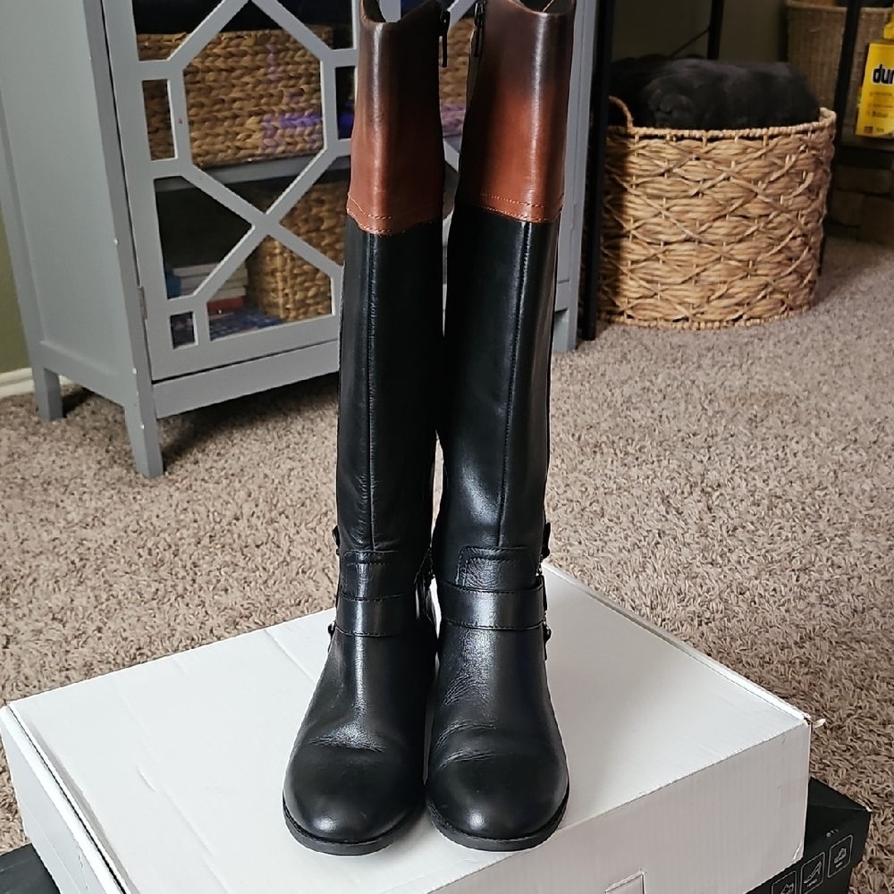 Alex Marie Riding Boots, Black and Brown Knee High, Womens Size 9 - Picture 2 of 10